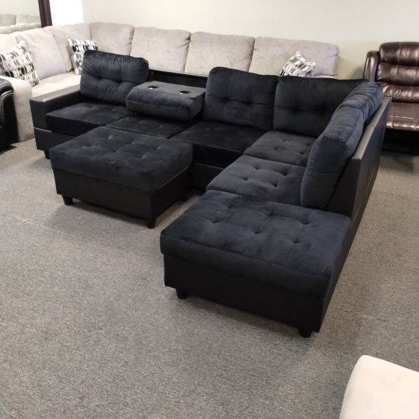 Brand New 20Heights Reversible Sectional + Ottoman - Black Velvet