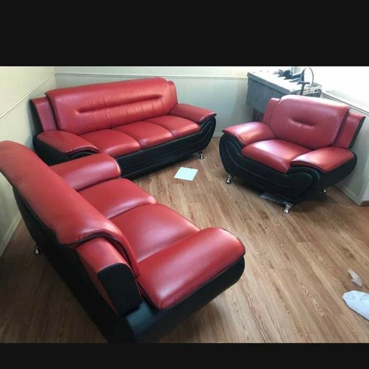 Black & Red Faux leather 3-Piece Couch Living Room Sofa Set