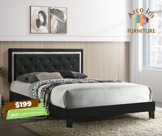 Passion Black Velvet Platform Bed