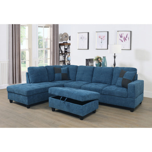 Brand New Blue Flannel 3-Piece Couch Living Room Sofa Set