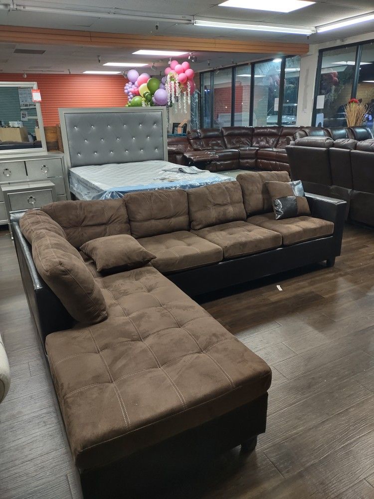 Brown Flannel And PVC 3-Piece Couch Living Room Sofa Set