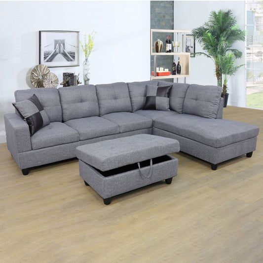 Grey Linen 3-Piece Couch Living Room Sofa Set