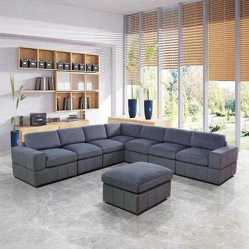 Dark Grey Microfiber 8-Piece Living Room Sofa Set