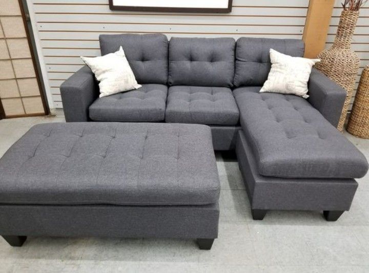 Grey Linen 3-Piece Couch Living Room Sofa Set