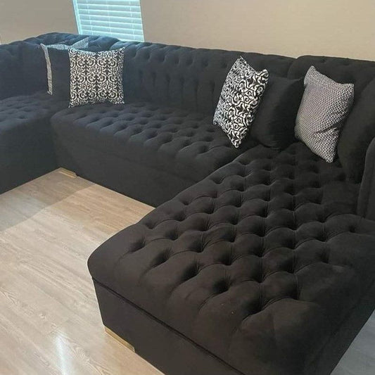 Lauren Black Velvet Double Chaise Sectional