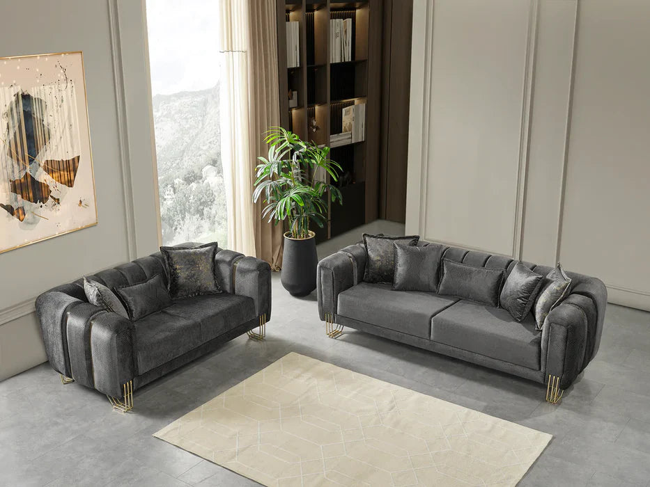 New Santana Silver Velvet Sofa & Loveseat