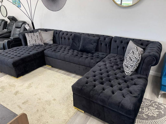 Neva Black Velvet Double Chaise Sectional