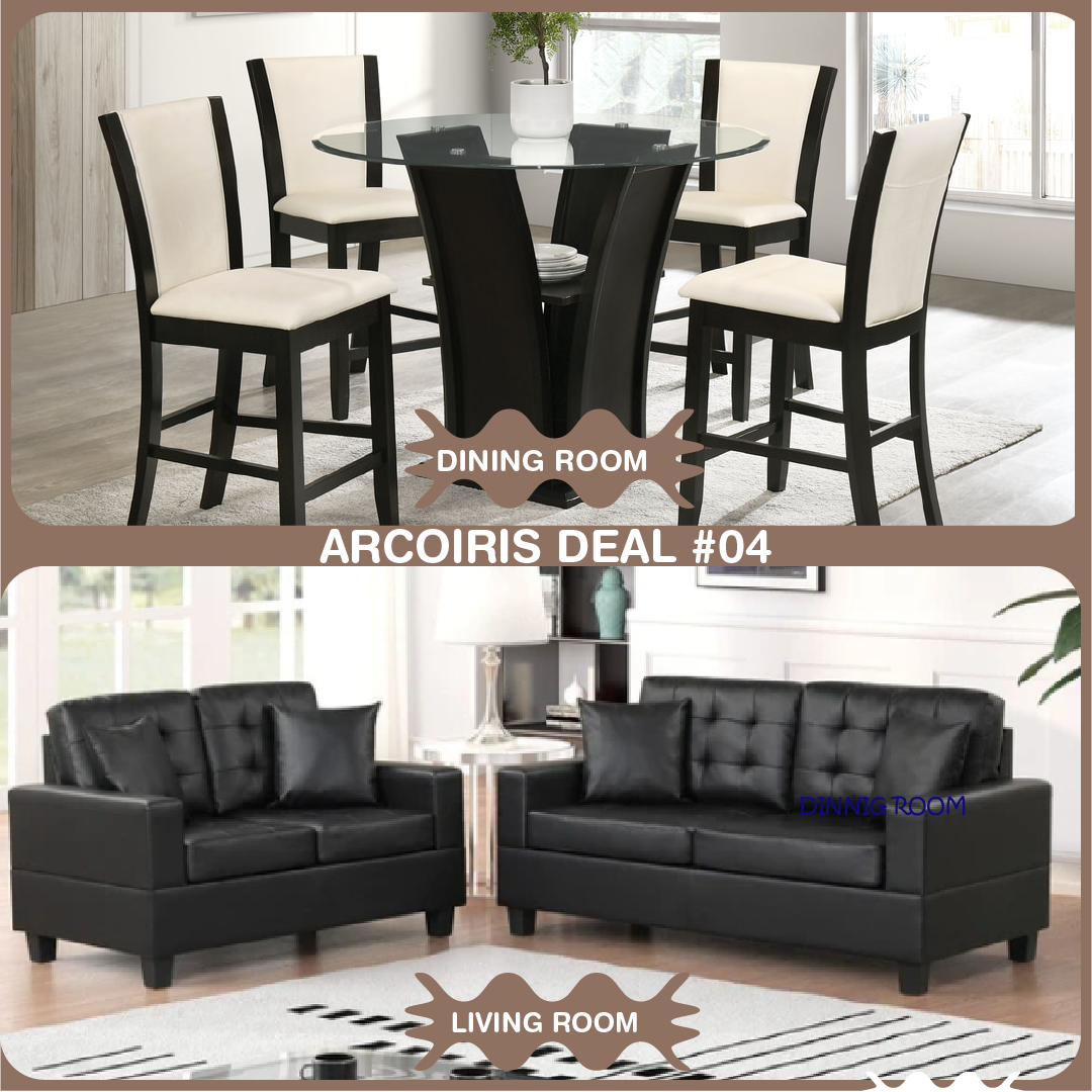 Sofa & Loveseat Set + White dining Table + 4 Chair Set