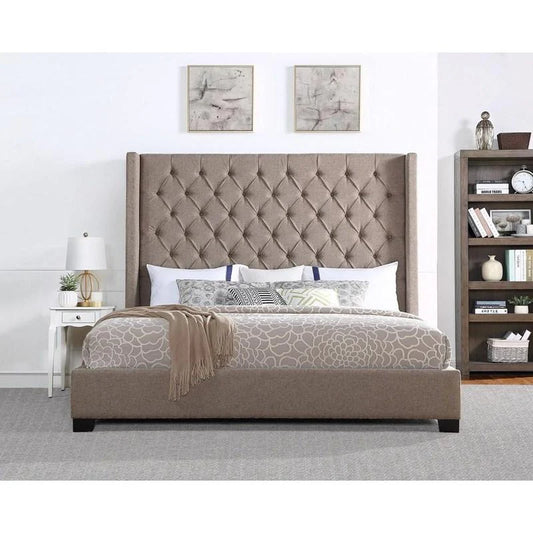 SH229BRW-1 QUEEN BED WITH BROWN FABRIC