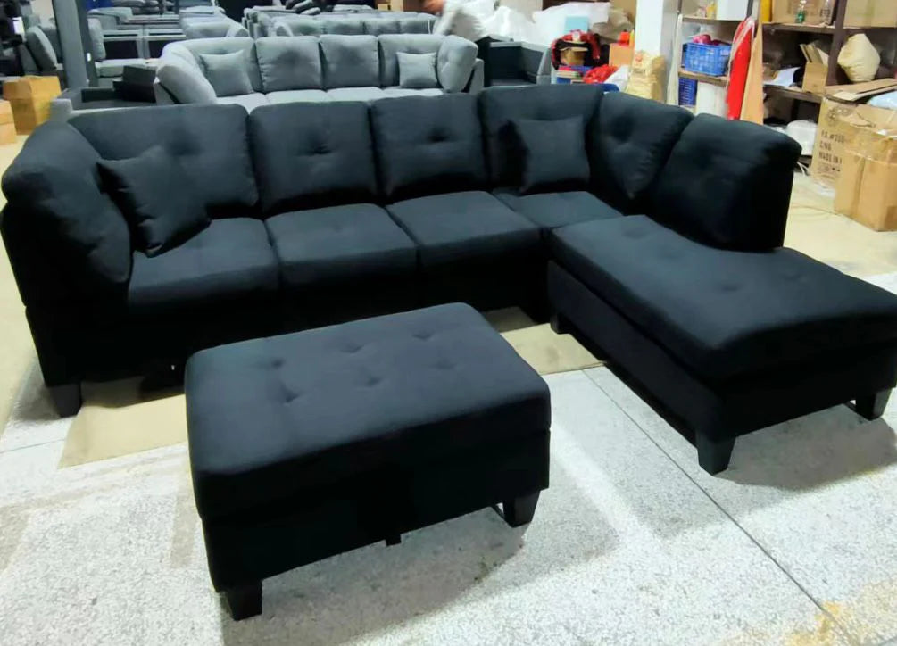 Brand New 20Heights Reversible Sectional + Ottoman - Black Velvet