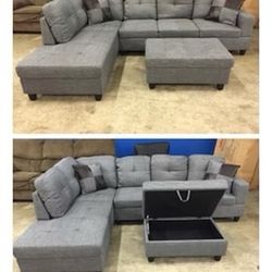 Brand New Grey Linen Storage Ottoman Living Room Sofa