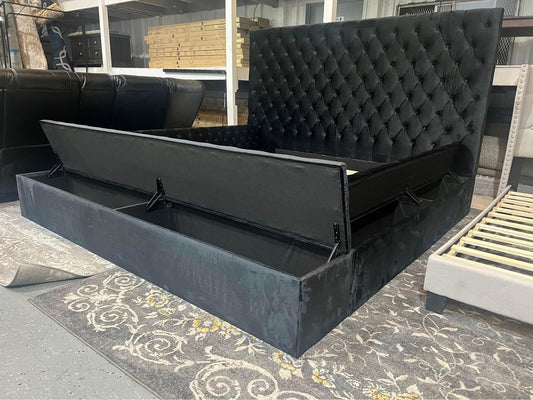 Paris Black Platform Bed Queen, King