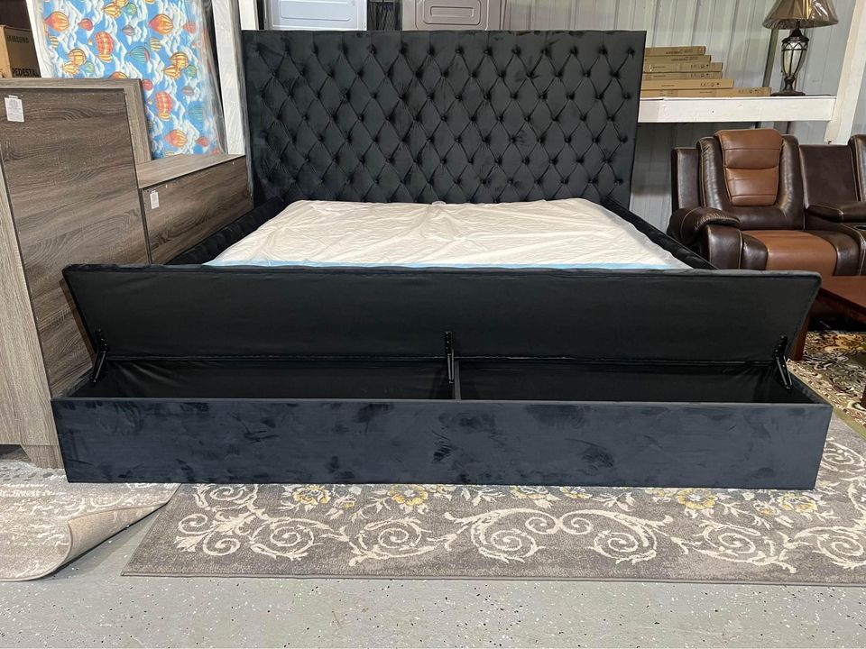 Paris Black Platform Bed Queen, King