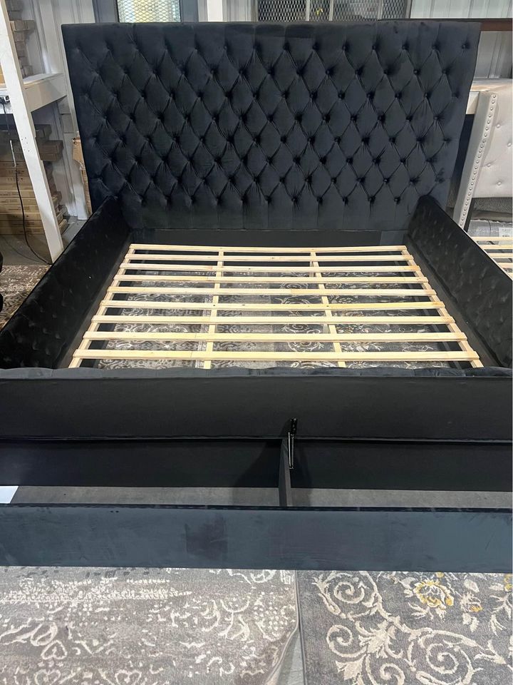 Paris Black Platform Bed Queen, King