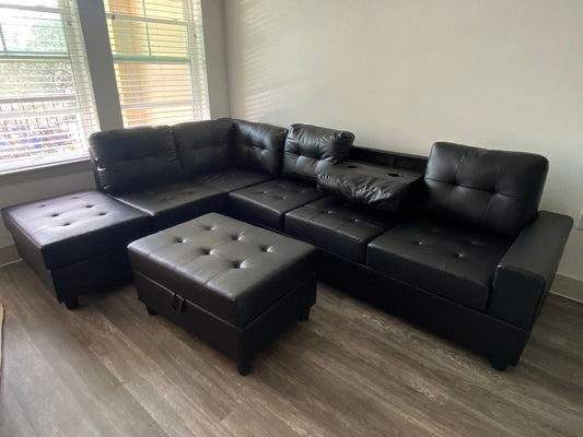 PU9-Heights Reversible Sectional + Ottoman Set