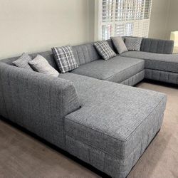 Grayson Gray Linen Double Chaise 141" Sectional