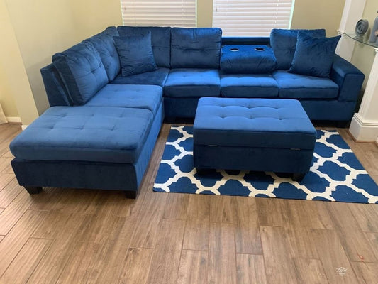 22Heights Reversible Sectional + Storage Ottoman - Blue Velvet