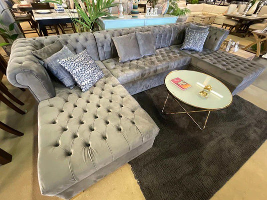 Lauren Gray Velvet Double Chaise Sectional