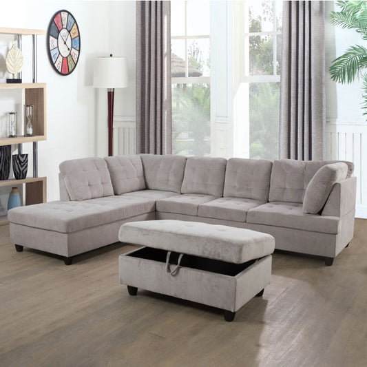 Grey White Corduroy 3-Piece Couch Living Room Sofa Set