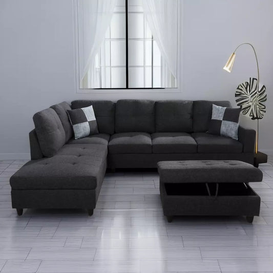 black Grey lenin-3pcs Livingroom sofa set