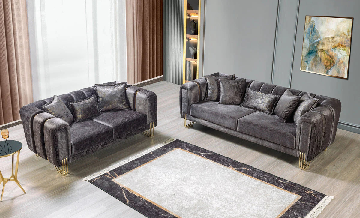 New Santana Smoke Velvet Sofa & Loveseat