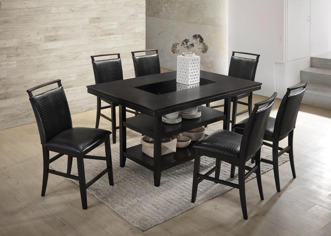 Brand New Tommy Black - Counter Height Table & 6 Chairs Set